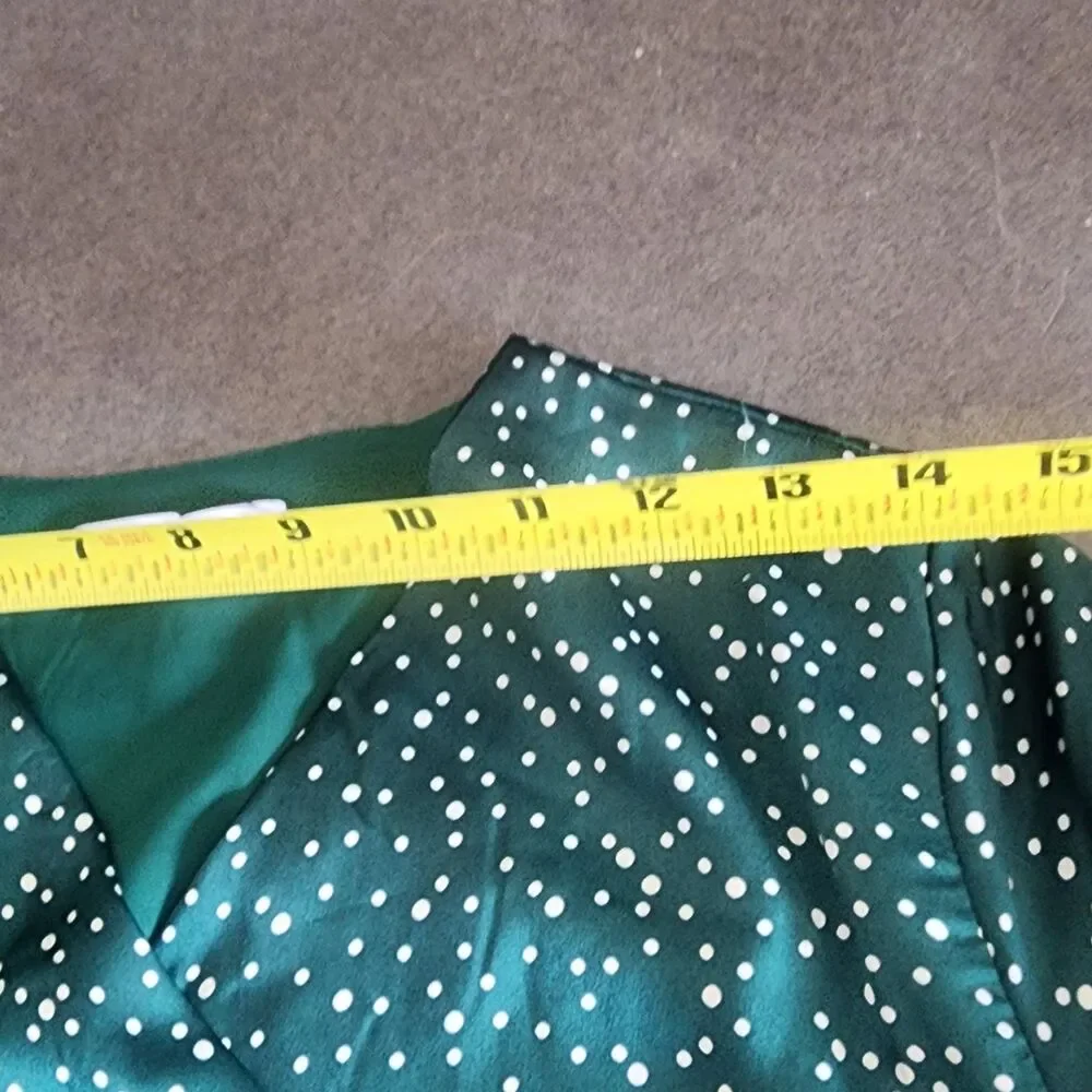 Veiled Collection Emerald Polka Dot Satin Wrap Maxi Dress Ruffle Modest Size XS